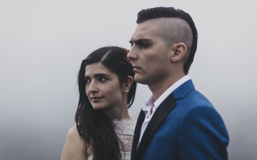 A Cinematic Wedding Editorial – Mid-Century Inspired Style in a Moody Landscape